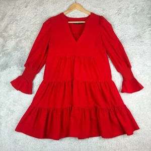 Tuckernuck Pomander Place Crepe Kenzo Dress Red Flirty Sassy Teired Mini XS - Imagen 1 de 5