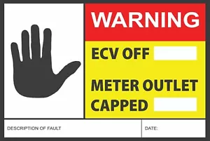 20x Danger Warning Safety Stickers ECV OFF/METER OUTLET CAPPED Gas Safe Warning - Picture 1 of 2