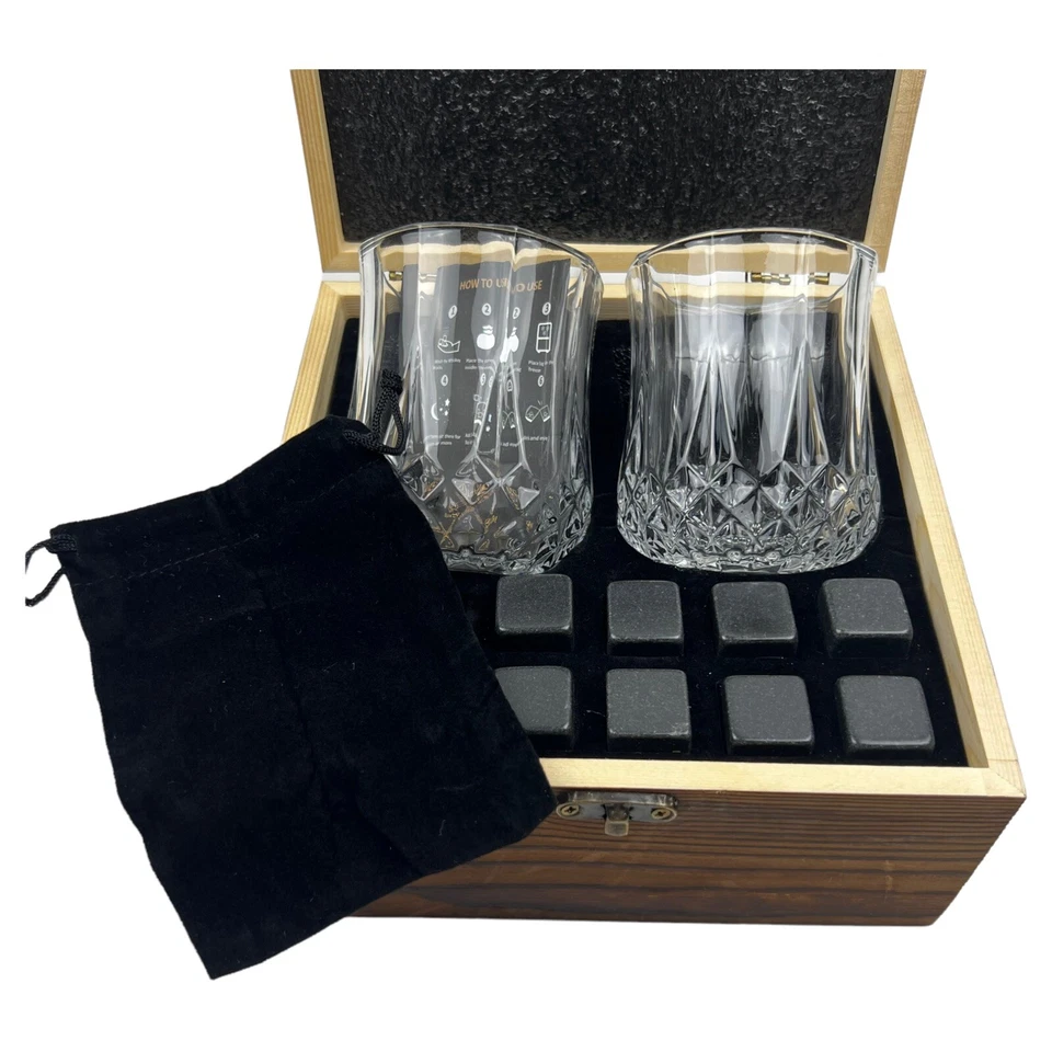 Espejo Cielo Piedras de Whisky Caja de Madera Dos Vasos Ocho Rocas de Whisky Vajilla NUEVO Foto 1 de 4