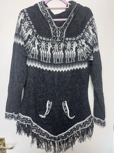 Maglione KACTUS ARTISANIAS Alpaca peruviano con cappuccio taglia unica UK 10 12 - Foto 1 di 5