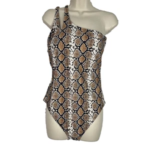 Costume da bagno donna Robert Graham Sahara taglia 14 pezzo unico marrone beige pelle di serpente nuovo con etichette - Foto 1 di 14