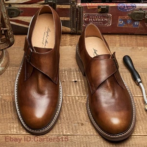 British Spring Hombres Hebilla Cuero Real Punta Redonda Formal Vestido Zapatos de Negocios talla - Imagen 1 de 8