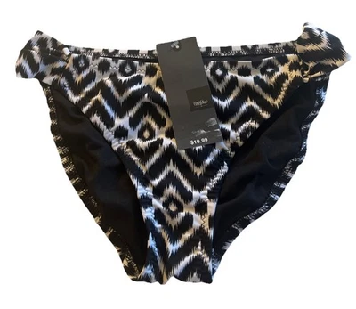 Mossimo Mujer Playa Bikini Parte Inferior Nadar Azteca Negro Blanco Pequeño NUEVO Foto 1 de 4