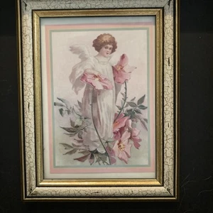 Vintage Framed Victorian Child Angel Print 1930's Shabby 8.5” X 6.5” - Picture 1 of 6