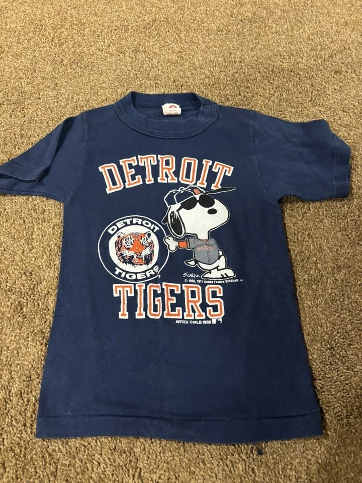 Camiseta de béisbol de los Tigres de Detroit de dibujos animados manga corta color azul marino KV30244 Foto 1 de 1