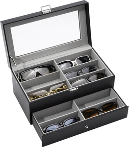 Organizador gafas de sol 12 ranuras 2 capas cuero para exhibir y almacenar negro - Imagen 1 de 12