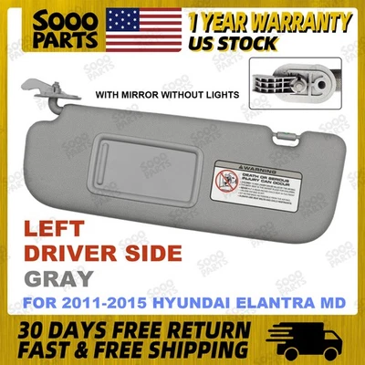 Gray Left Driver Side Sun Visor For 2011-2015 Hyundai Elantra 852103X000TX Foto 1 de 4