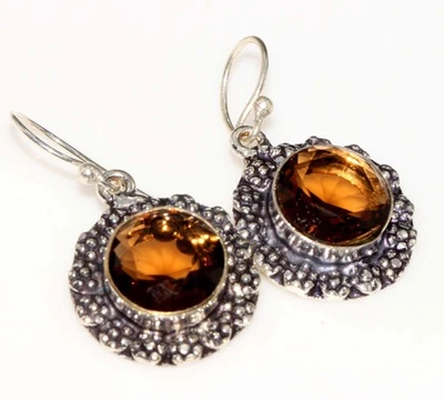 Smoky Topaz 925 Silver Plated Handmade Earrings 1.5" Fast-Selling Gift GW - Image 1 of 3
