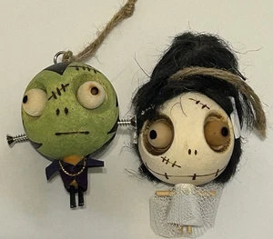 Pier One Imports Halloween Wooden Ornaments Frankenstein & Bride Crazy Heads - Picture 1 of 7