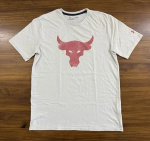 Under Armour Project Rock Poly Cotton S/S Crew Shirt Men's Medium Off-White - Picture 1 of 7