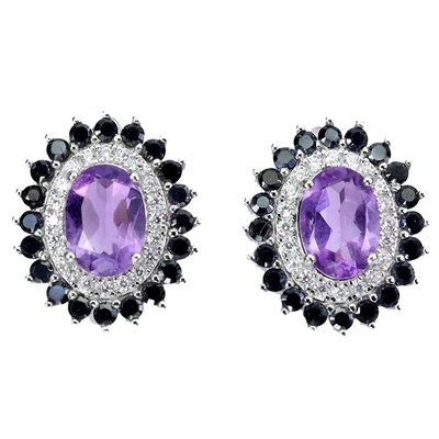 Pendientes de plata de ley 925 amatista ovalada 7x5 mm espinela piedras preciosas naturales joyería Foto 1 de 4
