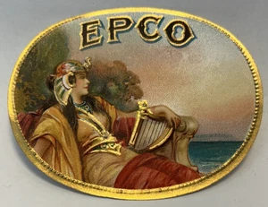 Solapa para caja de cigarros Epco, arpa dorada, hermosa dama, efímera vintage - Imagen 1 de 2