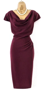 JACQUES VERT Burgundy Cowl Neck Pencil Dress Sz 18 Cocktail Wedding Formal Party - Picture 1 of 12