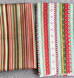 2 pcs 16"L & 18"L both 44"W Vtg Christmas Candy Stripes Cotton Fabric Wilmington - Picture 1 of 7