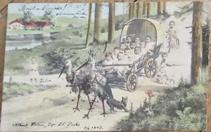 Multiple Baby 1903 Realphoto Postcard, Babies Bicycle Carriage Storks Dog Rppc - Picture 1 of 1