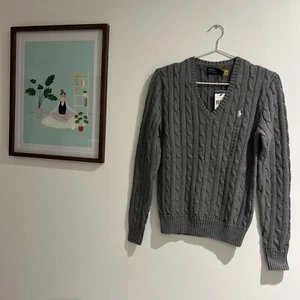 Ralph Lauren Women Cable Knit V-neck Classic Grey (size S) - Picture 1 of 6