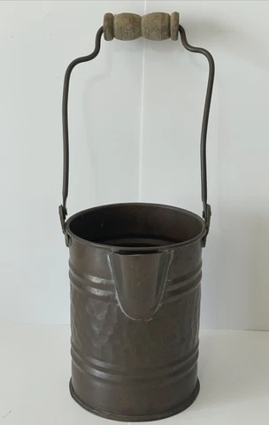 Antique Hammered COPPER Rolled Edges Wood Handled Plant Watering Can/Spigot Cover