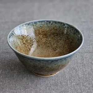 MIYA Aoi Nagashi 5.25" Ceramic Rice Bowl Earthy Brown & Ocean Blue Made in Japan - Picture 1 of 10