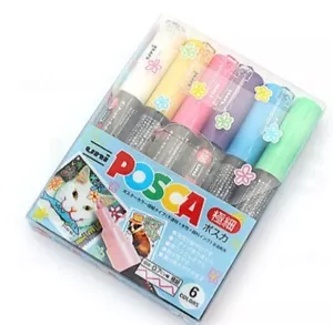 Uni Posca Paint Marker PC-1M - Extra Fine Point - 6 Color Set NEW FROM TOKYO - Picture 1 of 3