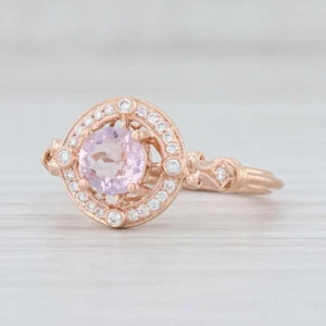 Nuevo Beverley K Rosa Morganita Diamante Halo Compromiso Anillo 14k Oro Sz 6.5 - Imagen 1 de 7