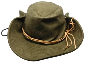 Olivgrüner Fischerhut aus Wildleder mit Knöpfen und verstellbarer Schnur - Bild 1 von 5