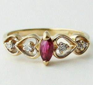 1.20Ct Marquise Cut Lab Created Red Ruby Engagement Ring 14K Yellow Gold Plated - Picture 1 of 5