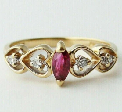 1.20Ct Marquise Cut Lab Created Red Ruby Engagement Ring 14K Yellow Gold Plated - Image 1 of 4