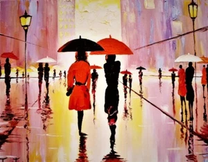 ONE RAINY DAY PALETTE KNIFE TEXTURE OIL PAINTING ART BY IVETA - Picture 1 of 10