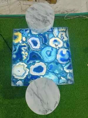 Blue Agate Coffee Table, Back Lit Agate Console Table, Side Table Interior Decor - Image 1 of 3