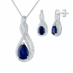 2.56ct Natural Round Diamond 14K White Gold Sapphire Pendant Set - Picture 1 of 3