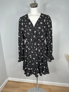 Inspired Hearts Black Floral Dress L/S Ruffles Knee Length Boho Goth Sz XL - Picture 1 of 14