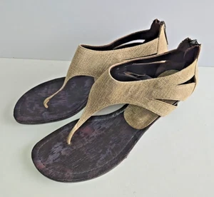 Donald J Pliner Decima Size 7 1/2 M Golden Leather Thong Open Toe Wedge Sandals - Picture 1 of 13