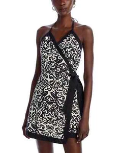 French Connection Cristyn Birdie Halter Dress Women's Size 4 Cream Black Linen - Picture 1 of 4