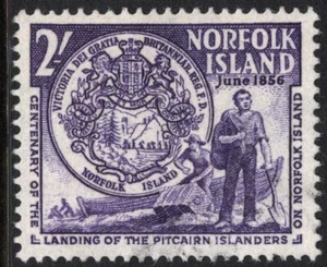 NORFOLK ISLAND 1956 2/- PITCAIRN ISLANDER CENTENARIO FINO USADO (A30121) - Imagen 1 de 1