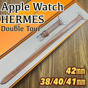 Bracelet Hermès Apple Watch bracelet cuir double tour marron barenia 38 40 41 42 mm - Photo 1 sur 10