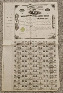 Ferrocarril Central de Boston y Nueva York 1854 6 % fianza firmada sin emitir todos los cupones - Imagen 1 de 8