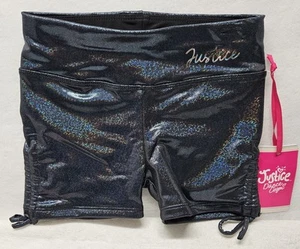 Justice Girls All Over Foil Dance & Gymnastics Black Cinch Shorts Size XS (5/6) - Picture 1 of 9