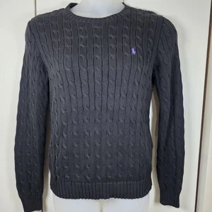 Ralph Lauren Sport Damen XL Schwarz Zopfmuster Baumwolle Pullover Lila Pony Y2K  - Bild 1 von 9