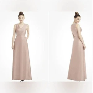 Alfred Sung Sleeveless Satin Twill Full Length V-neck Dress - Picture 1 of 9