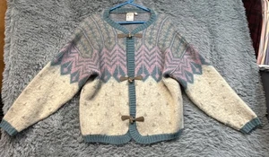 Alafoss Icewool Pure New Wool Blue Pink Cardigan Pullover Toggle Damen Small - Bild 1 von 9