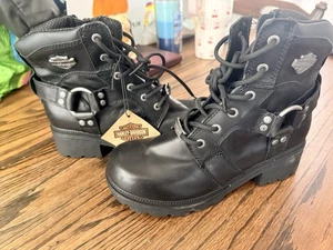 HARLEY-DAVIDSON Footwear 8M Women's JOCELYN Black Leather Motorcycle Boots - Picture 1 of 8