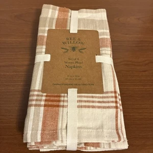 Lot de 4 serviettes de table multi noix de pécan tissées à carreaux Bee & Willow neuves avec étiquettes - Photo 1/6