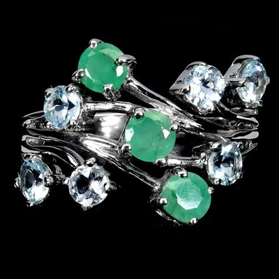 Anillo de plata de ley 925 redondo esmeralda 4 mm topacio azul cielo piedras preciosas joyería talla 8 Foto 1 de 4