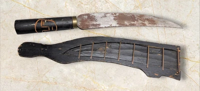 复古手工雕刻刀部落脸鞘弧形刀片木柄 11.5 英寸 — 第 1/4 张图片