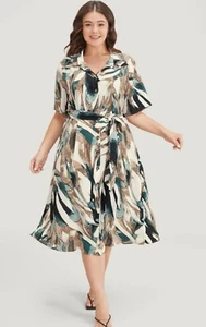 BloomChic Allover Print Pocket Button Up Belted Shirt Collar Dress Size 22/24 3X - Picture 1 of 9