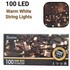 Festive 100 LED Warm White String Lights 8 Multi-Action Functions 5.94m Length - Bild 1 von 5