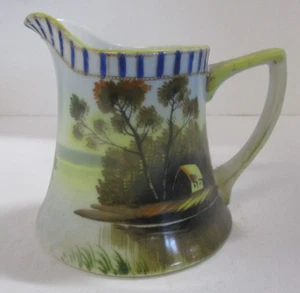 Vintage Handpainted Japan Creamer Cabin by the Lake Scene - Picture 1 of 8