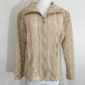 Carina Womens Jacket Size Medium Ivory Lace Shimmer Threads Zip Front Semi Sheer - Picture 1 of 10