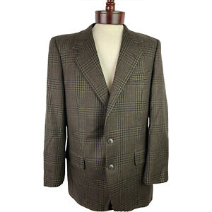 42L Long Bloomingdales Men's Brown Plaid Wool Sports Coat 2 button