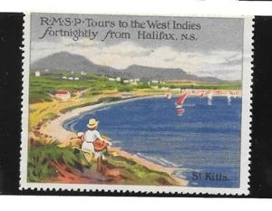 Poster Stamp Label RMSP Royal Mail Steamship Halifax to West Indies ST KITTS - Picture 1 of 2